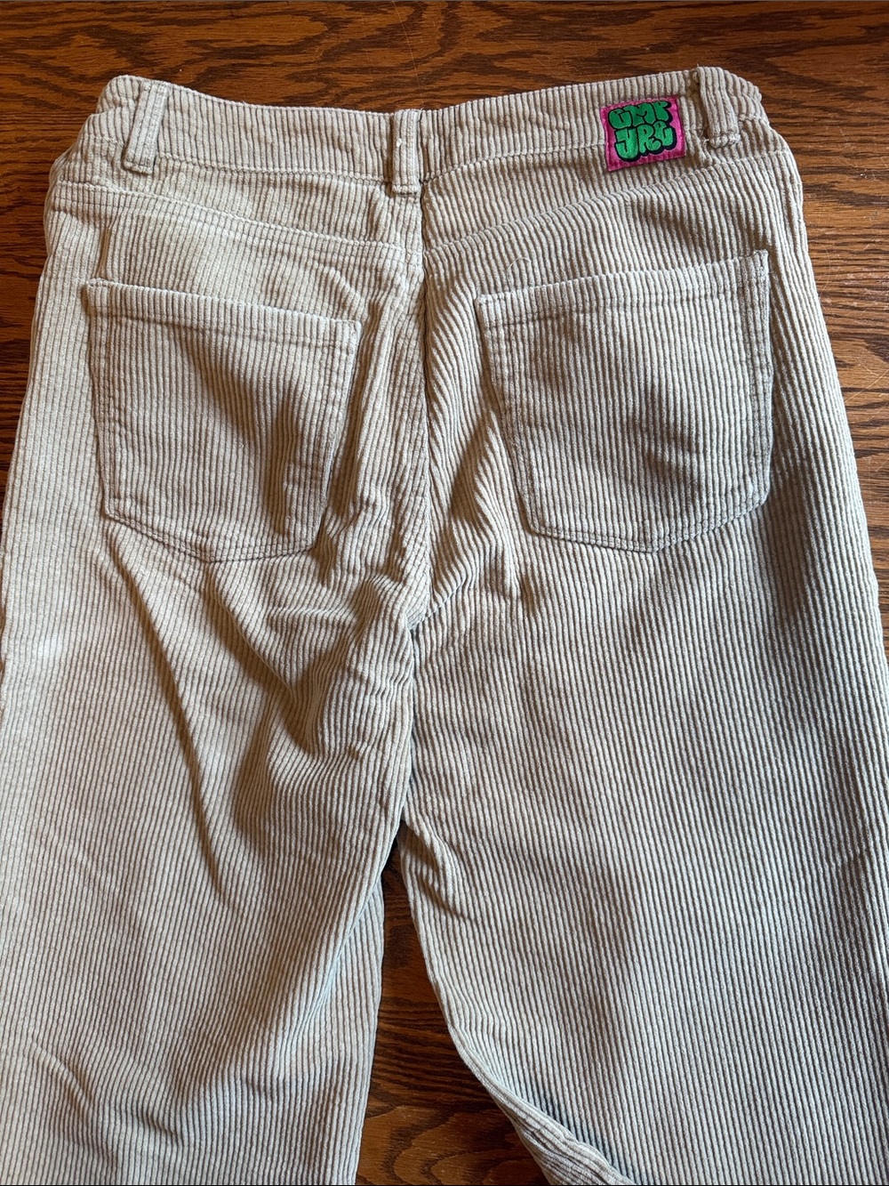 Empyre Cream Corduroy Pants with Pink & Green Logo Tab